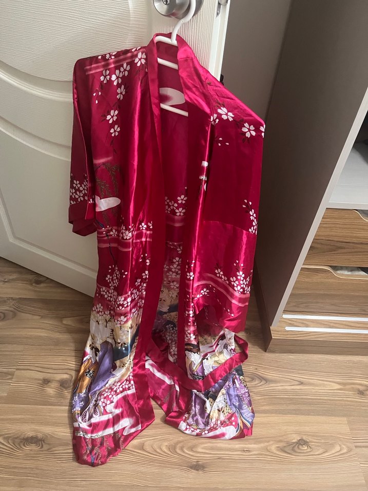 Parlak Pembe Bohem Uzun kimona - Görsel 4