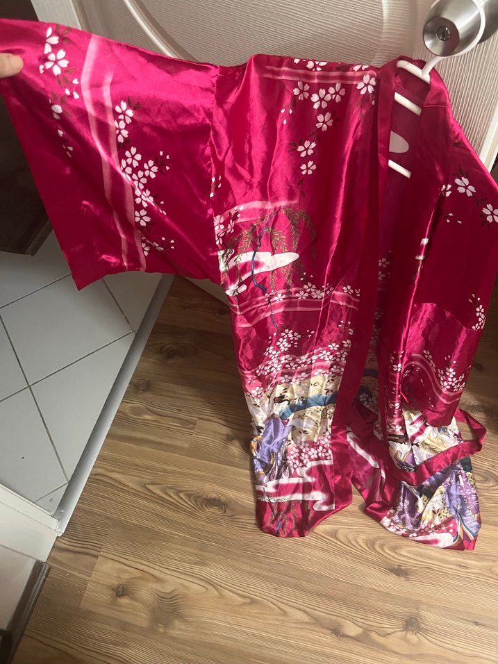 Parlak Pembe Bohem Uzun kimona - Görsel 3