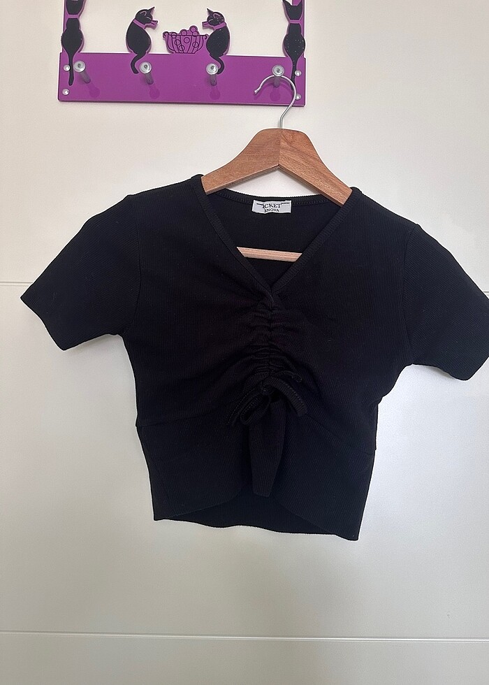 Siyah crop bluz - Görsel 3