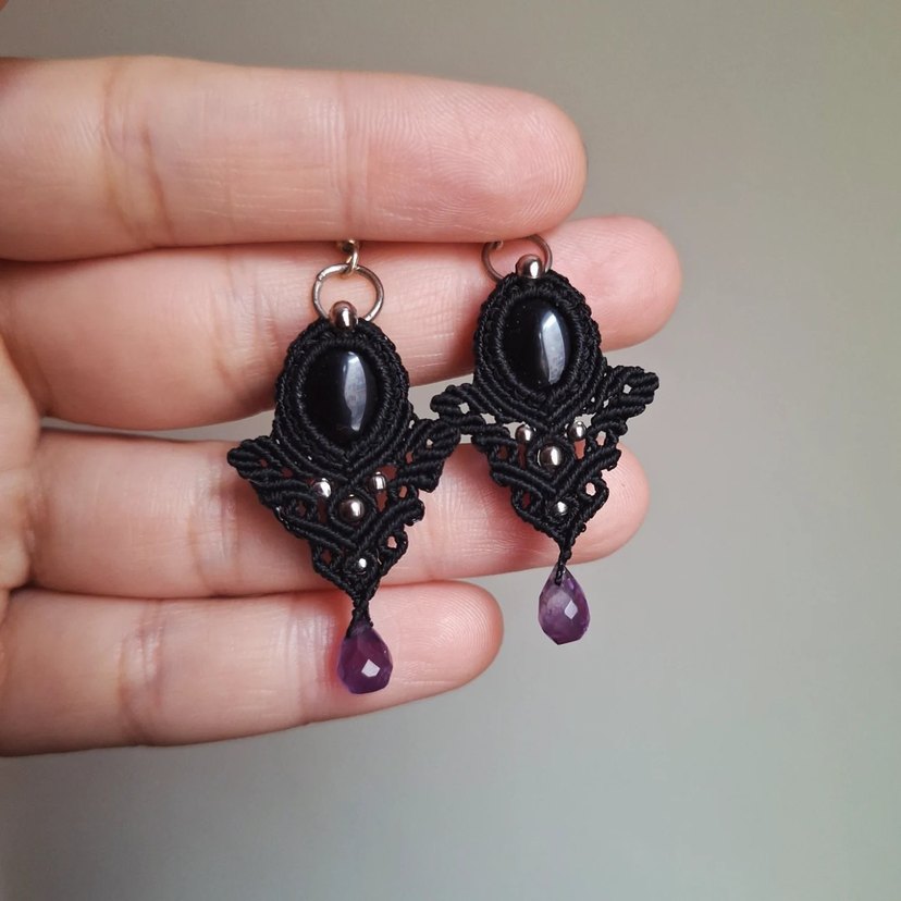 Oniks & Ametist Küpe - Görsel 3