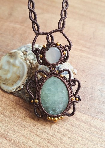 Akuamarin ve Aytaşı Makrome Kolye - Görsel 4