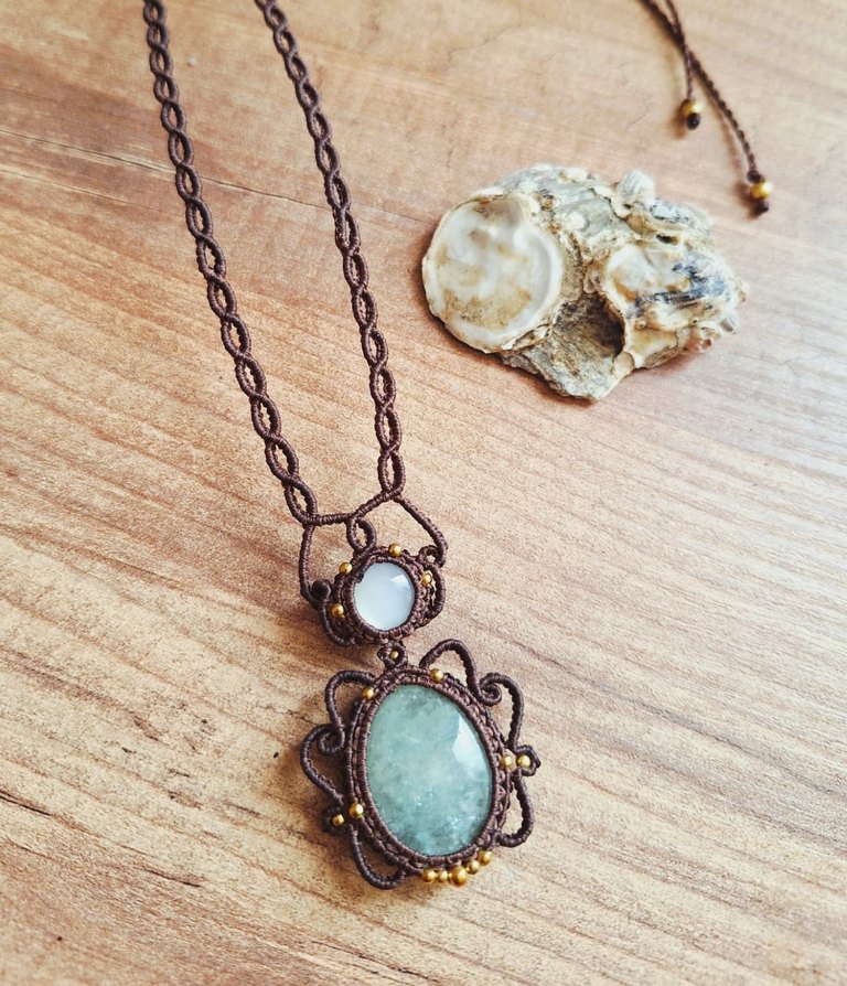 Akuamarin ve Aytaşı Makrome Kolye - Görsel 2