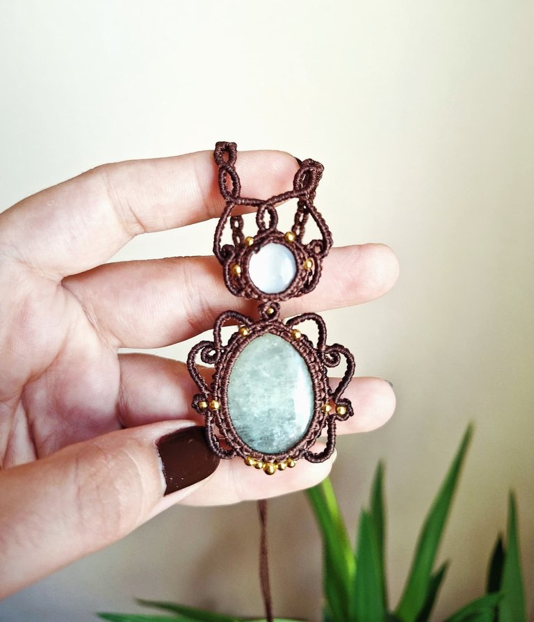 Akuamarin ve Aytaşı Makrome Kolye - Görsel 5