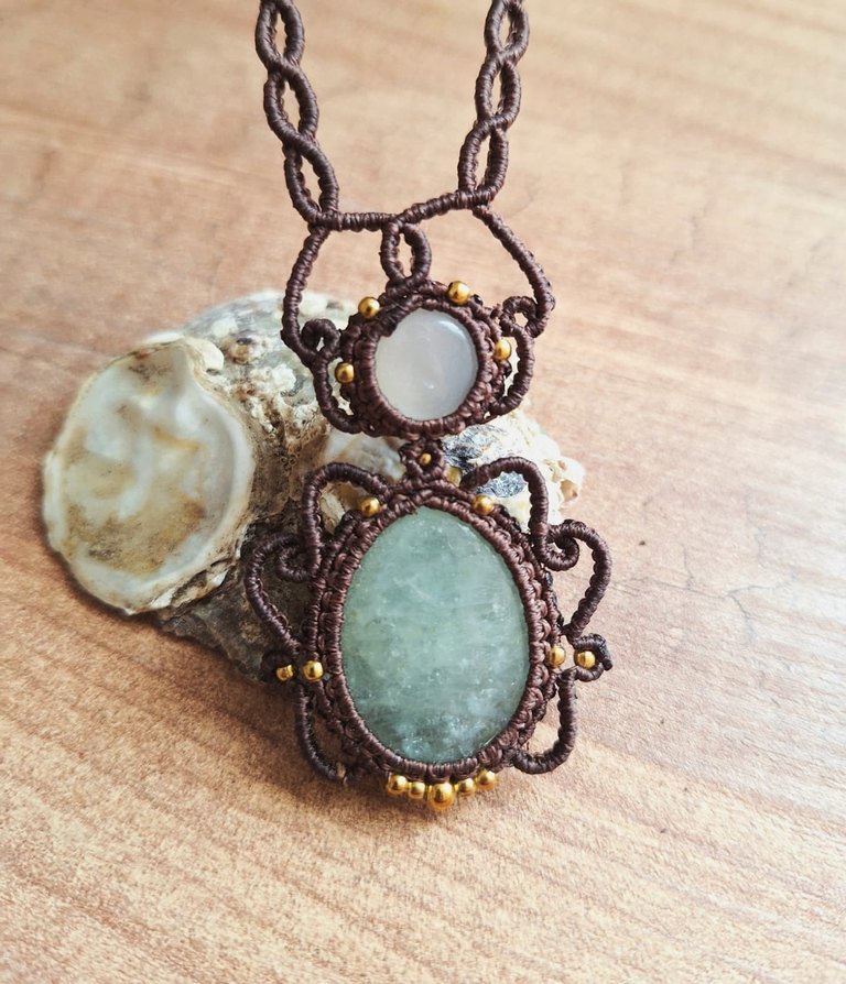 Akuamarin ve Aytaşı Makrome Kolye - Görsel 4