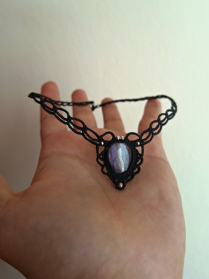 Mor Mavi Yansımalı Labradorit Kolye - Görsel 4