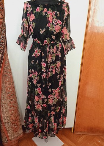 Zara Pembe Çiçekli Uzun Bohem Elbise