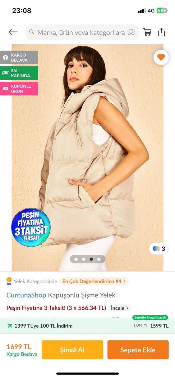 Bej Kapüşonlu  Şişme Yelek - Görsel 3