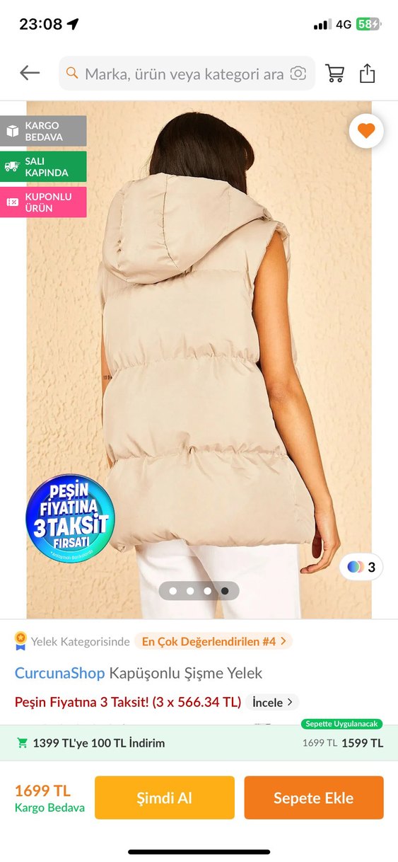 Bej Kapüşonlu  Şişme Yelek - Görsel 2