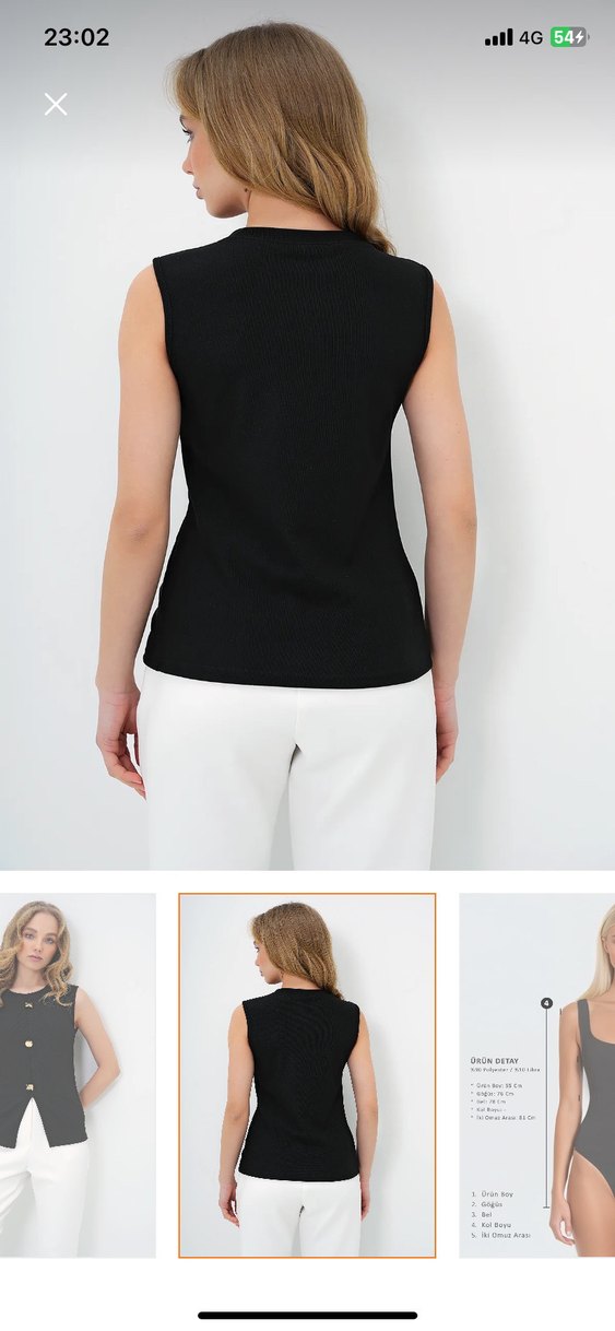 Siyah Düğmeli Kolsuz Mini Bluz - Görsel 2