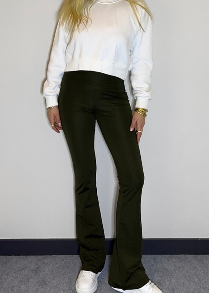 Oysho İspanyol paça Haki Yeşil Tayt - Görsel 2