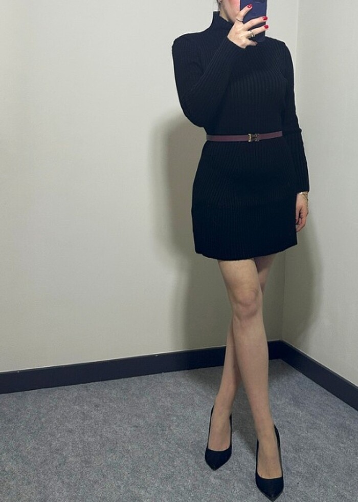 Siyah Triko Elbise - Görsel 2