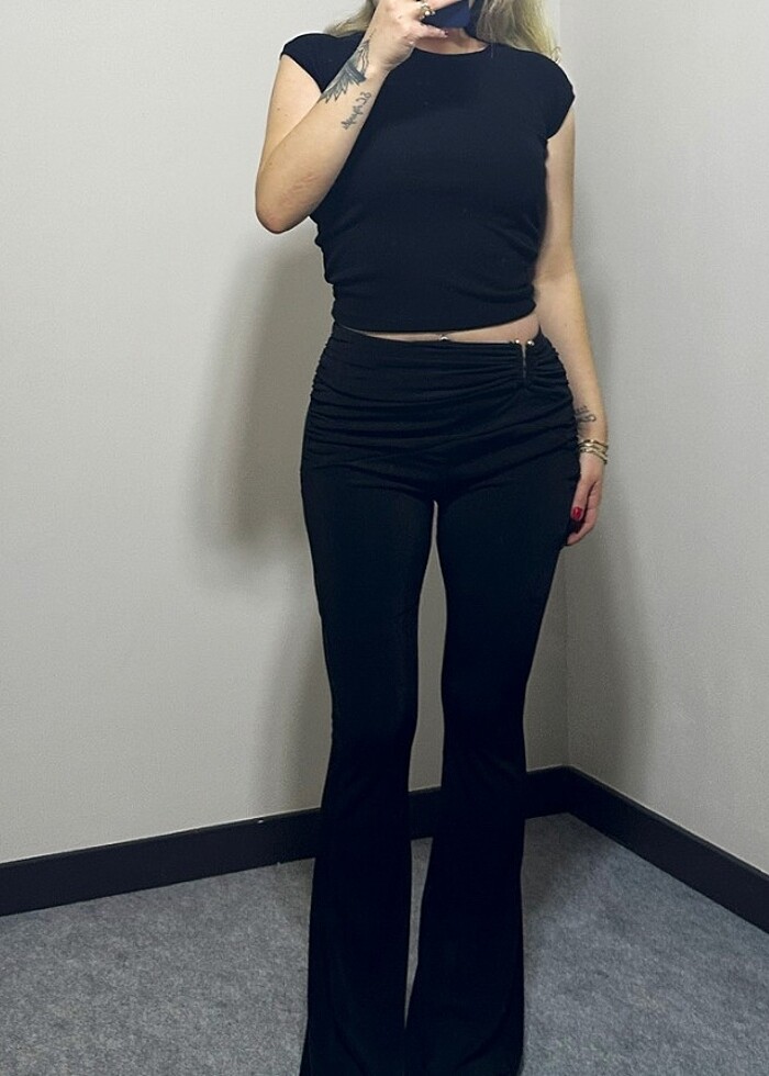 Bel detay İspanyol Paça Tayt - Görsel 2