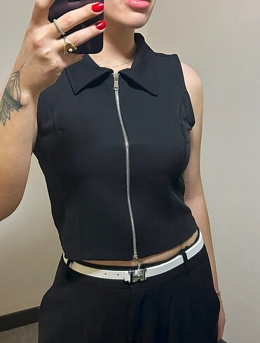 Zara Siyah Kumaş Yelek Bluz