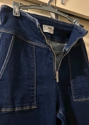 38 Beden lacivert Renk Fermuarlı Lacivert Kadın Denim Pantolon