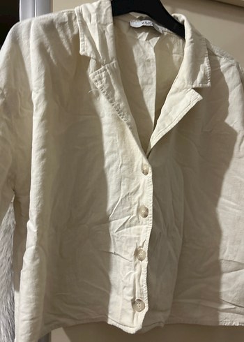 Düğmeli Beyaz Keten Kadın Gömlek - Görsel 4