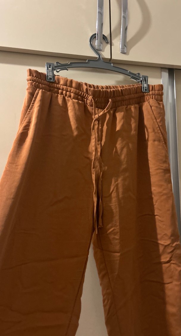 Kadın Kahverengi Kuşaklı Saten Pantolon - Görsel 5