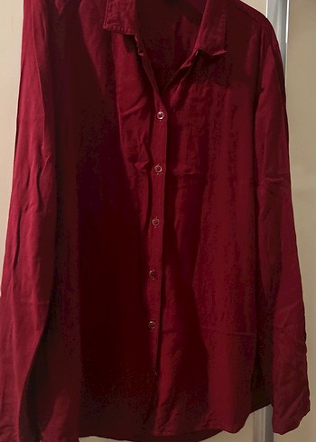 Bordo Düğmeli Kadın Gömlek - Görsel 6