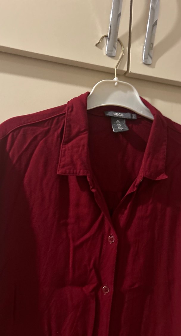 Bordo Düğmeli Kadın Gömlek - Görsel 5