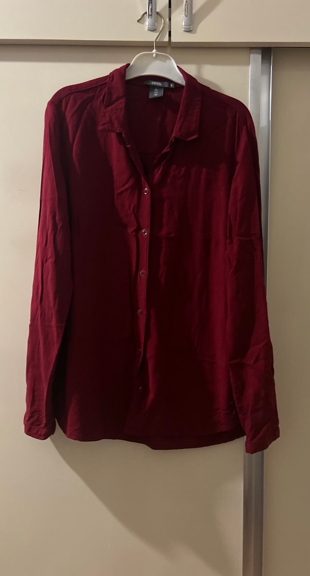 Bordo Düğmeli Kadın Gömlek - Görsel 2