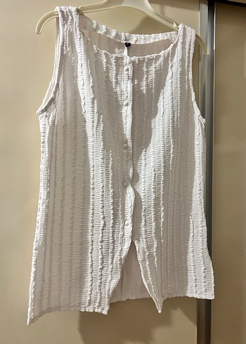 Kadın Beyaz Keten Pilili Kolsuz Yelek - Görsel 2