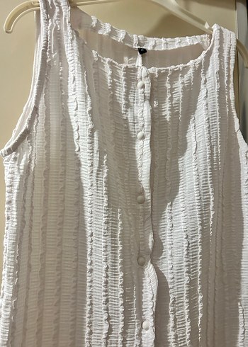 Kadın Beyaz Keten Pilili Kolsuz Yelek - Görsel 3