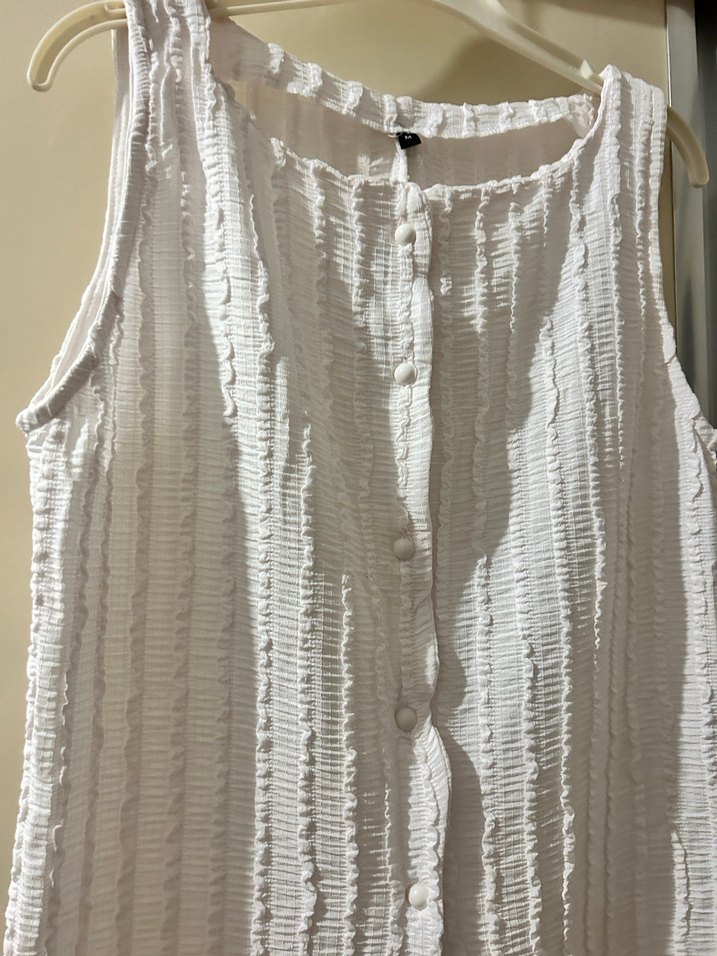 Kadın Beyaz Keten Pilili Kolsuz Yelek - Görsel 3