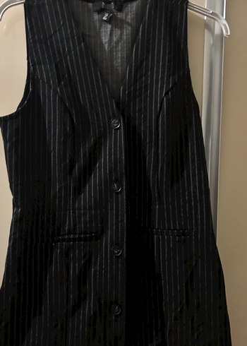 Düğmeli Çizgili Siyah Midi Kadın elbise - Görsel 3