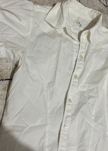 Düğmeli Beyaz Keten Kısa Kollu Kadın Gömlek - Görsel 3