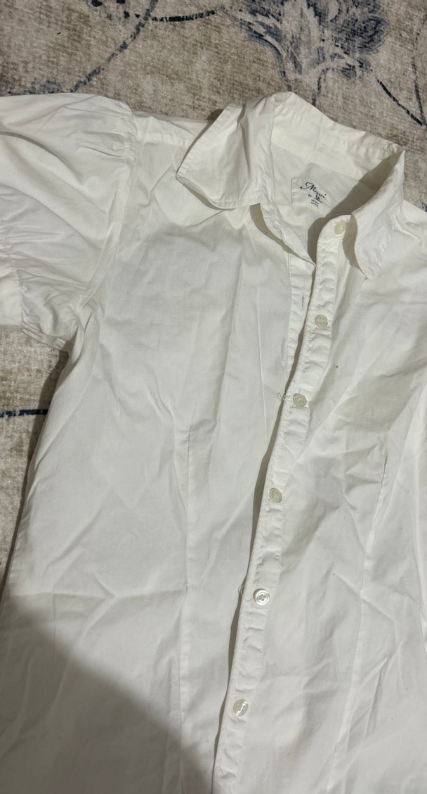 Düğmeli Beyaz Keten Kısa Kollu Kadın Gömlek - Görsel 3