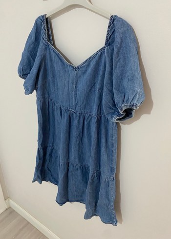 V Yaka Denim Midi Elbise - Görsel 5