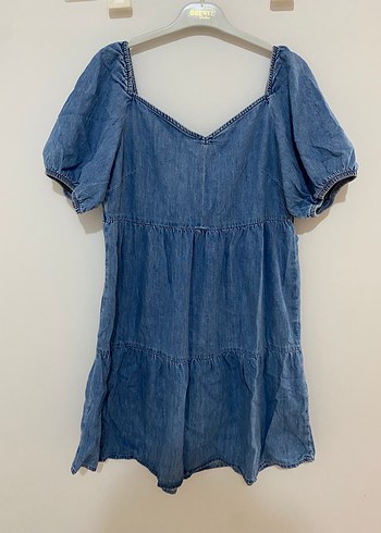 V Yaka Denim Midi Elbise - Görsel 4