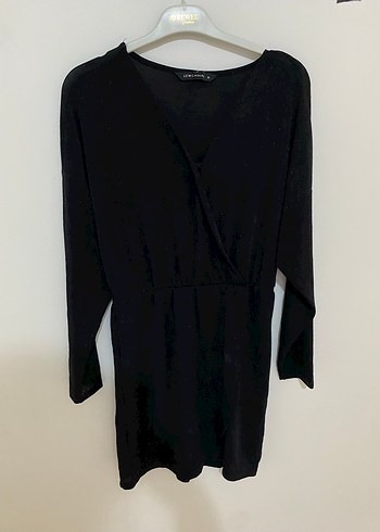 Siyah V Yaka Simli Mini Elbise - Görsel 7