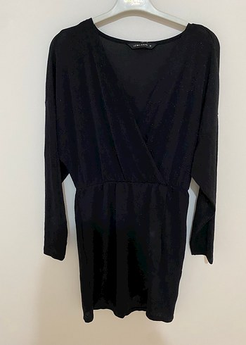 Siyah V Yaka Simli Mini Elbise - Görsel 2