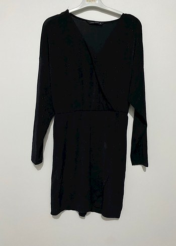 Siyah V Yaka Simli Mini Elbise - Görsel 10