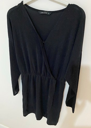 Siyah V Yaka Simli Mini Elbise - Görsel 9