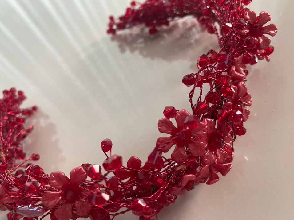 Kırmızı Boncuklu Bohem Saç Aksesuarı - Görsel 5