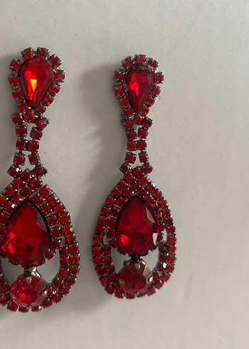 Kırmızı Uzun Kına Küpeler - Görsel 5