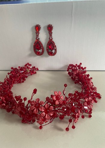 Kırmızı Uzun Kına Küpeler - Görsel 7