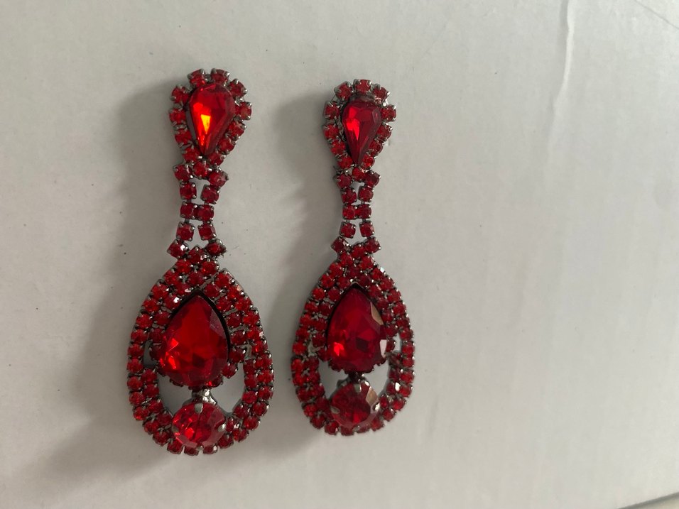 Kırmızı Uzun Kına Küpeler - Görsel 5