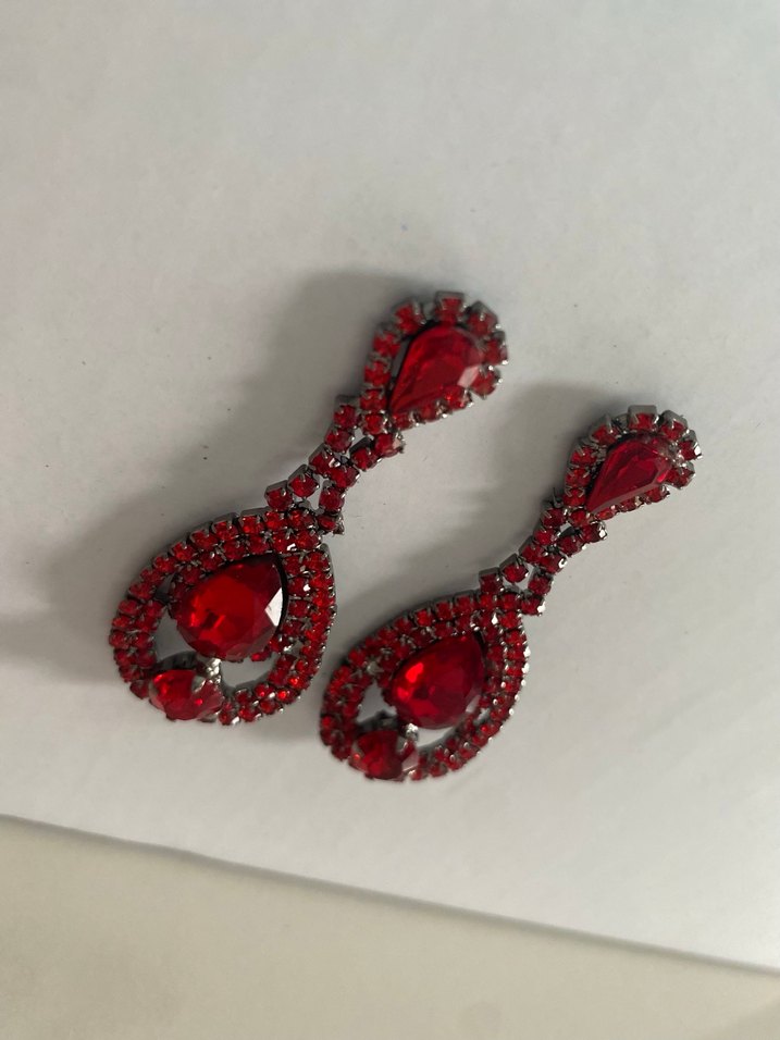 Kırmızı Uzun Kına Küpeler - Görsel 4