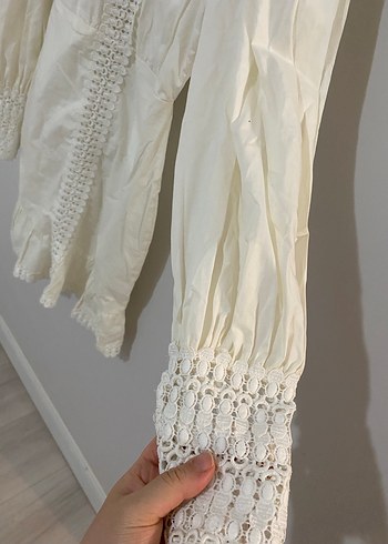 Dantel Detaylı Beyaz Mini Elbise - Görsel 6