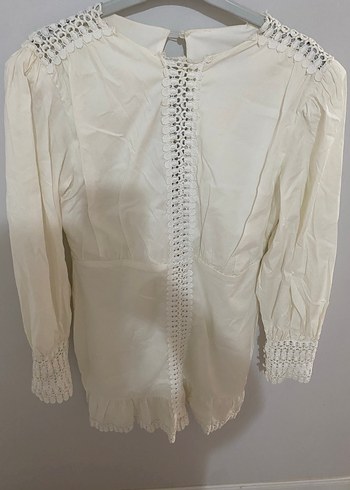 Dantel Detaylı Beyaz Mini Elbise - Görsel 3