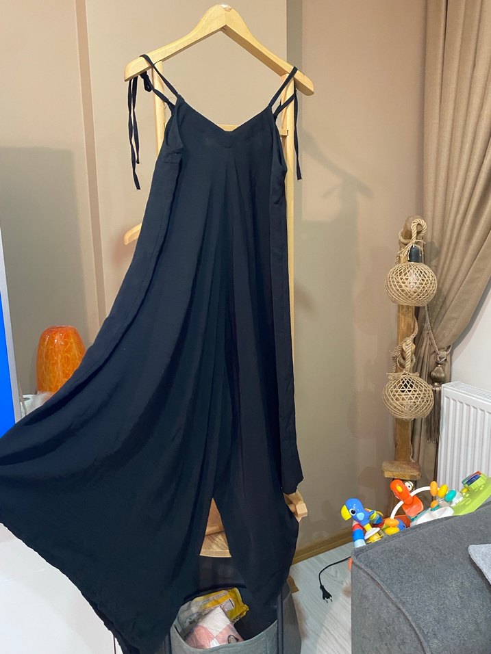 Siyah Uzun Askılı Salaş tulum - Görsel 2