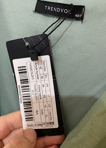 Yeşil Keten Mini Elbise V Yakalı - Görsel 10