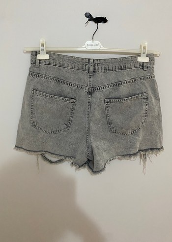 Gri Yırtık Mini Kot Şort - Görsel 6