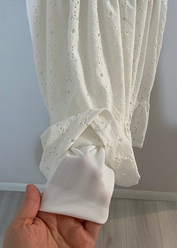 Beyaz Nakışlı Bohem Mini Elbise - Görsel 7