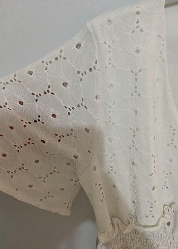 Beyaz Nakışlı Bohem Mini Elbise - Görsel 5