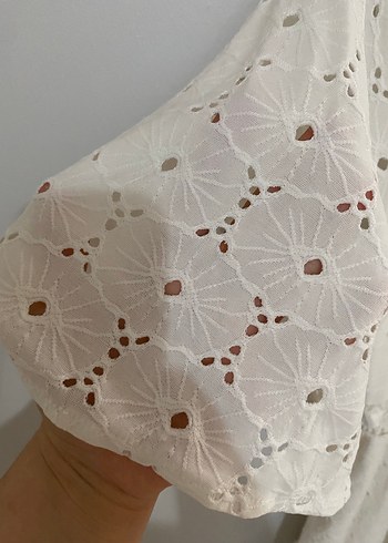 Beyaz Nakışlı Bohem Mini Elbise - Görsel 4