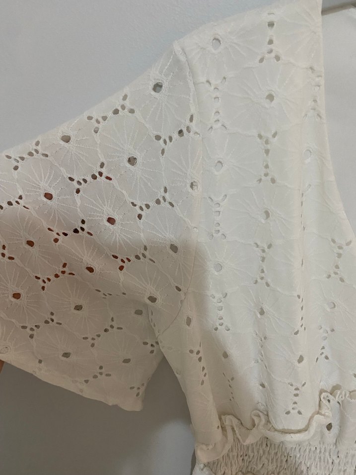 Beyaz Nakışlı Bohem Mini Elbise - Görsel 5