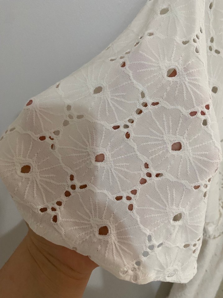 Beyaz Nakışlı Bohem Mini Elbise - Görsel 4